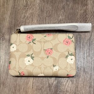 Coach Corner Zip Wristlet In Signature Canvas With Flowers